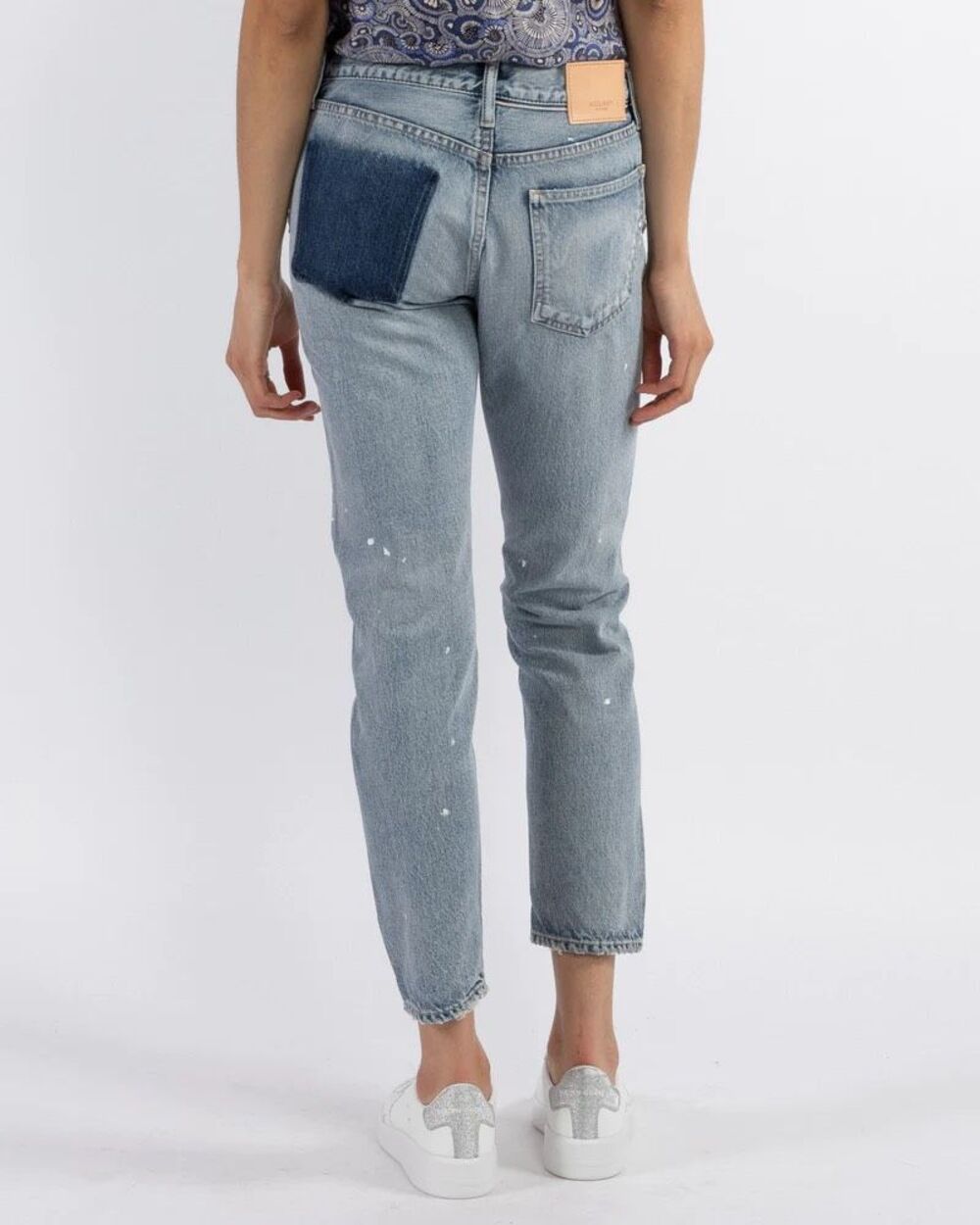 Moussy Vintage Maverick Tapered Ankle Light Wash Paint Splatter Jeans Size 27
